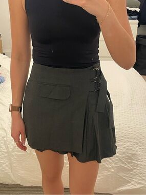 Grey Wrap Mini Skirt